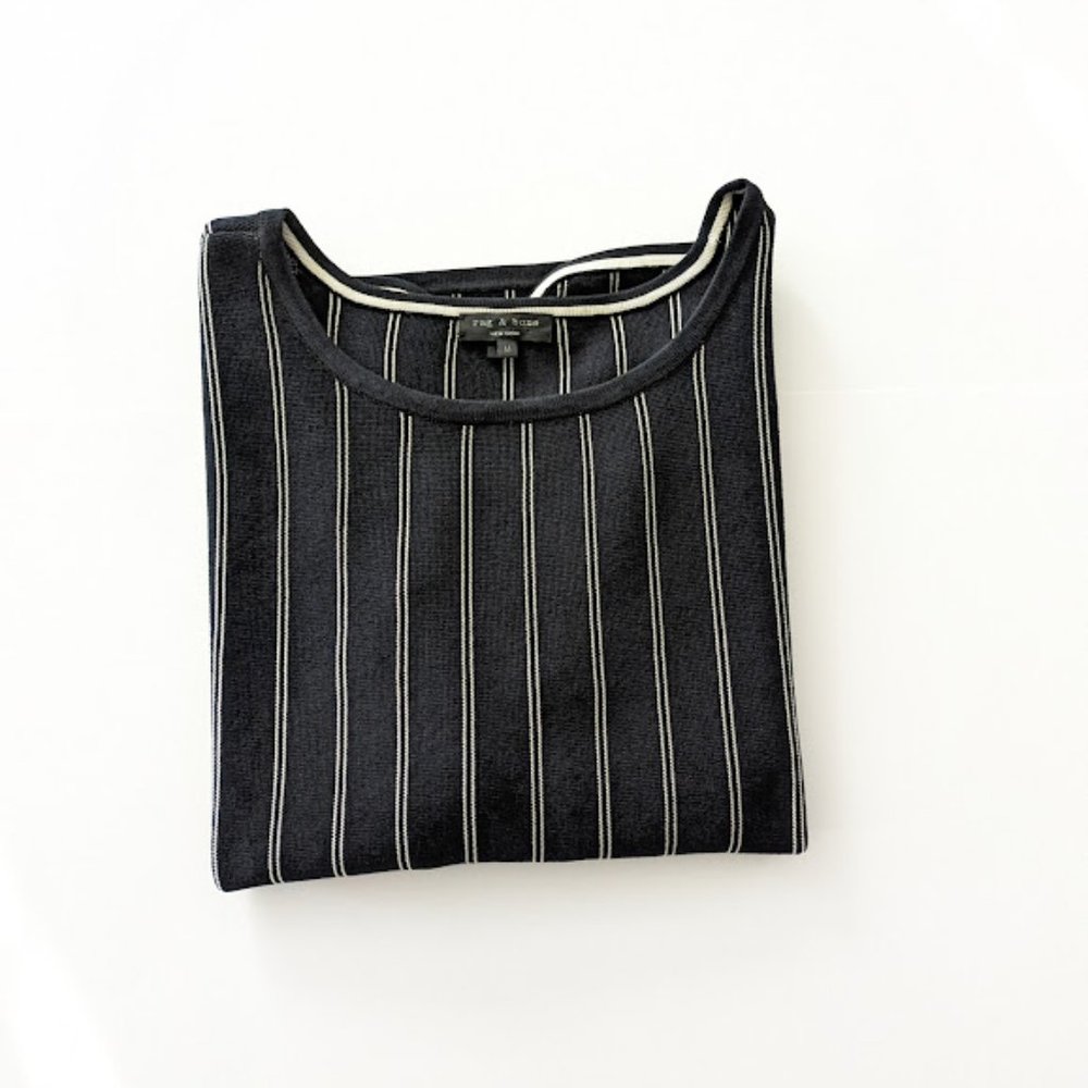 RAG & BONE black white striped knit top 3/4 Sleeve blouse - Picture 11 of 11